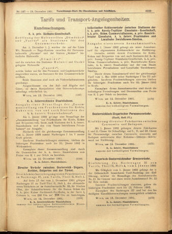 Verordnungs-Blatt für Eisenbahnen und Schiffahrt: Veröffentlichungen in Tarif- und Transport-Angelegenheiten 19011219 Seite: 5