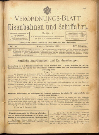 Verordnungs-Blatt für Eisenbahnen und Schiffahrt: Veröffentlichungen in Tarif- und Transport-Angelegenheiten 19011221 Seite: 1