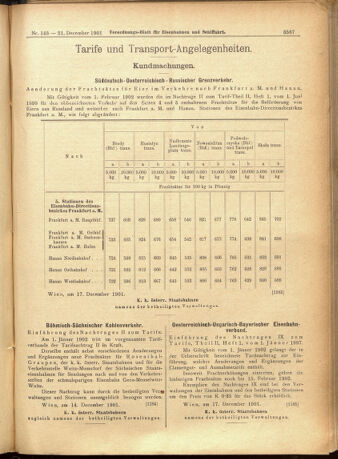 Verordnungs-Blatt für Eisenbahnen und Schiffahrt: Veröffentlichungen in Tarif- und Transport-Angelegenheiten 19011221 Seite: 23