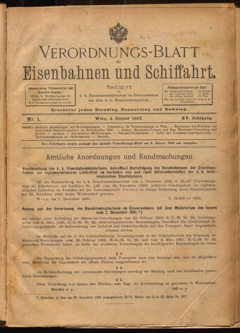 Verordnungs-Blatt für Eisenbahnen und Schiffahrt: Veröffentlichungen in Tarif- und Transport-Angelegenheiten 19020104 Seite: 1