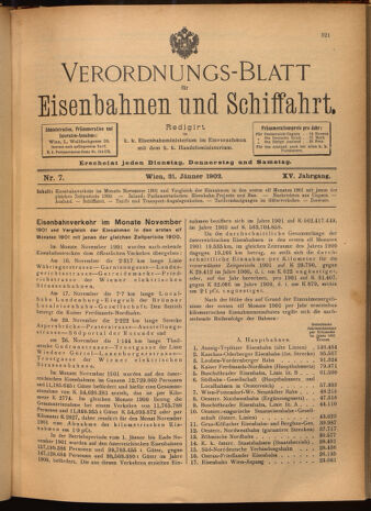 Verordnungs-Blatt für Eisenbahnen und Schiffahrt: Veröffentlichungen in Tarif- und Transport-Angelegenheiten 19020121 Seite: 1