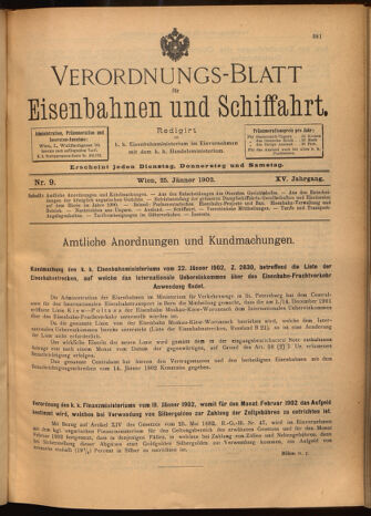 Verordnungs-Blatt für Eisenbahnen und Schiffahrt: Veröffentlichungen in Tarif- und Transport-Angelegenheiten 19020125 Seite: 1