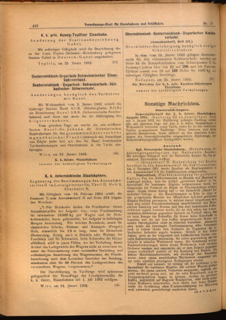 Verordnungs-Blatt für Eisenbahnen und Schiffahrt: Veröffentlichungen in Tarif- und Transport-Angelegenheiten 19020128 Seite: 16