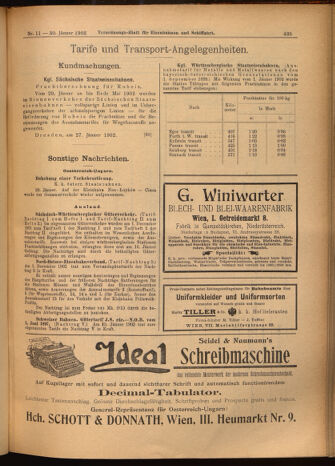 Verordnungs-Blatt für Eisenbahnen und Schiffahrt: Veröffentlichungen in Tarif- und Transport-Angelegenheiten 19020130 Seite: 7