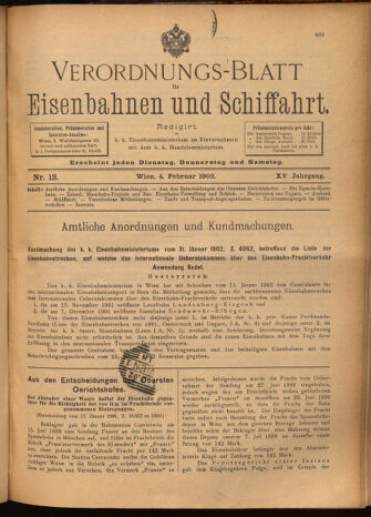 Verordnungs-Blatt für Eisenbahnen und Schiffahrt: Veröffentlichungen in Tarif- und Transport-Angelegenheiten 19020204 Seite: 1