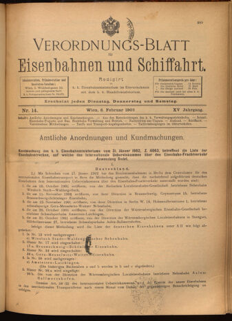 Verordnungs-Blatt für Eisenbahnen und Schiffahrt: Veröffentlichungen in Tarif- und Transport-Angelegenheiten 19020206 Seite: 1