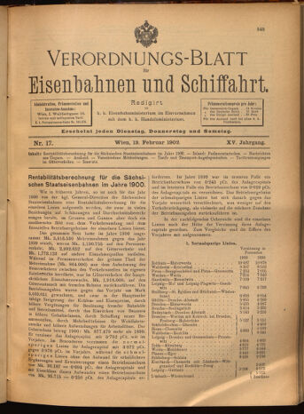 Verordnungs-Blatt für Eisenbahnen und Schiffahrt: Veröffentlichungen in Tarif- und Transport-Angelegenheiten 19020213 Seite: 1