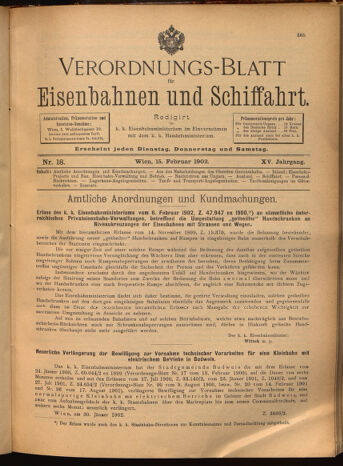 Verordnungs-Blatt für Eisenbahnen und Schiffahrt: Veröffentlichungen in Tarif- und Transport-Angelegenheiten 19020215 Seite: 1