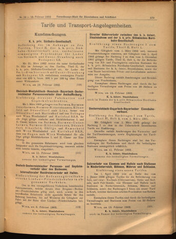 Verordnungs-Blatt für Eisenbahnen und Schiffahrt: Veröffentlichungen in Tarif- und Transport-Angelegenheiten 19020215 Seite: 15