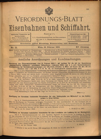 Verordnungs-Blatt für Eisenbahnen und Schiffahrt: Veröffentlichungen in Tarif- und Transport-Angelegenheiten 19020222 Seite: 1