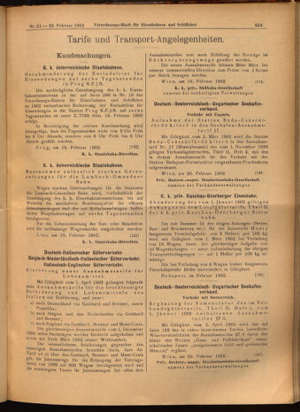 Verordnungs-Blatt für Eisenbahnen und Schiffahrt: Veröffentlichungen in Tarif- und Transport-Angelegenheiten 19020222 Seite: 21