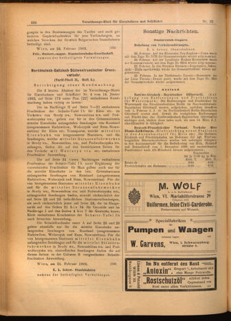 Verordnungs-Blatt für Eisenbahnen und Schiffahrt: Veröffentlichungen in Tarif- und Transport-Angelegenheiten 19020225 Seite: 22