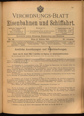 Verordnungs-Blatt für Eisenbahnen und Schiffahrt: Veröffentlichungen in Tarif- und Transport-Angelegenheiten 19020227 Seite: 1