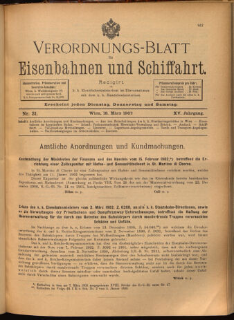 Verordnungs-Blatt für Eisenbahnen und Schiffahrt: Veröffentlichungen in Tarif- und Transport-Angelegenheiten 19020318 Seite: 1