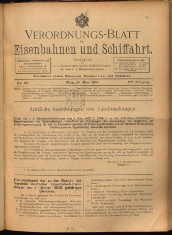 Verordnungs-Blatt für Eisenbahnen und Schiffahrt: Veröffentlichungen in Tarif- und Transport-Angelegenheiten 19020320 Seite: 1