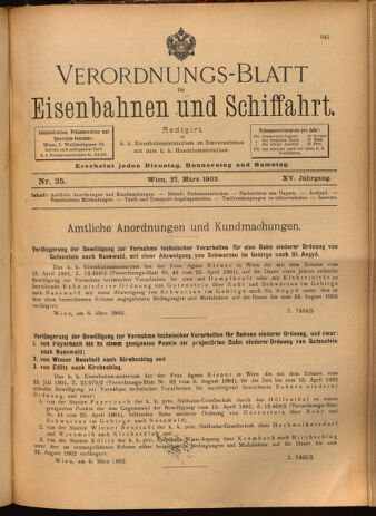 Verordnungs-Blatt für Eisenbahnen und Schiffahrt: Veröffentlichungen in Tarif- und Transport-Angelegenheiten 19020327 Seite: 1