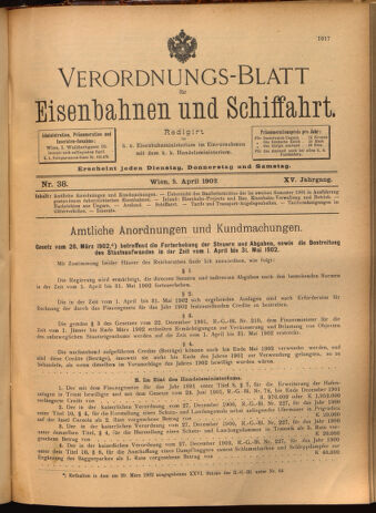 Verordnungs-Blatt für Eisenbahnen und Schiffahrt: Veröffentlichungen in Tarif- und Transport-Angelegenheiten 19020405 Seite: 1