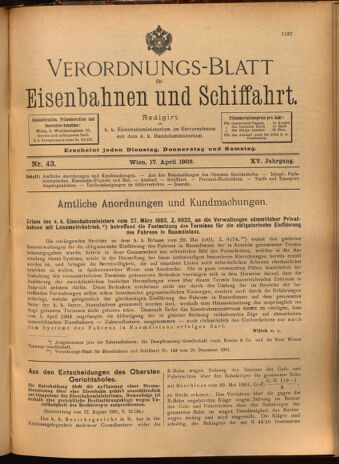 Verordnungs-Blatt für Eisenbahnen und Schiffahrt: Veröffentlichungen in Tarif- und Transport-Angelegenheiten 19020417 Seite: 1