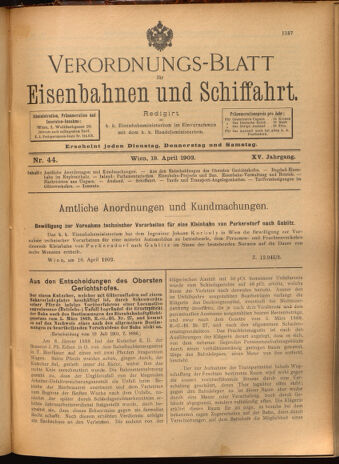 Verordnungs-Blatt für Eisenbahnen und Schiffahrt: Veröffentlichungen in Tarif- und Transport-Angelegenheiten 19020419 Seite: 1