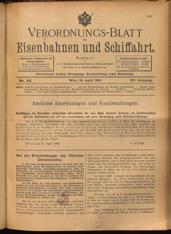 Verordnungs-Blatt für Eisenbahnen und Schiffahrt: Veröffentlichungen in Tarif- und Transport-Angelegenheiten 19020429 Seite: 1