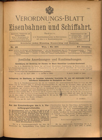 Verordnungs-Blatt für Eisenbahnen und Schiffahrt: Veröffentlichungen in Tarif- und Transport-Angelegenheiten 19020501 Seite: 1