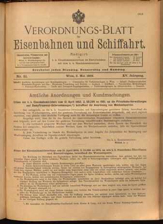 Verordnungs-Blatt für Eisenbahnen und Schiffahrt: Veröffentlichungen in Tarif- und Transport-Angelegenheiten 19020506 Seite: 1