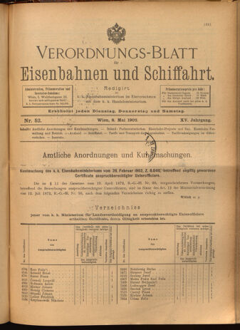 Verordnungs-Blatt für Eisenbahnen und Schiffahrt: Veröffentlichungen in Tarif- und Transport-Angelegenheiten 19020508 Seite: 1