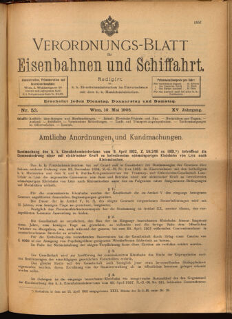 Verordnungs-Blatt für Eisenbahnen und Schiffahrt: Veröffentlichungen in Tarif- und Transport-Angelegenheiten 19020510 Seite: 1