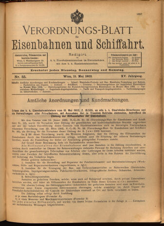 Verordnungs-Blatt für Eisenbahnen und Schiffahrt: Veröffentlichungen in Tarif- und Transport-Angelegenheiten 19020515 Seite: 1