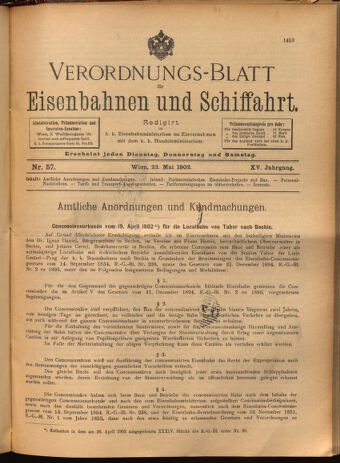 Verordnungs-Blatt für Eisenbahnen und Schiffahrt: Veröffentlichungen in Tarif- und Transport-Angelegenheiten 19020522 Seite: 1