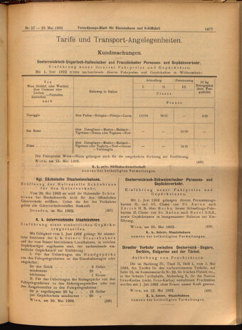 Verordnungs-Blatt für Eisenbahnen und Schiffahrt: Veröffentlichungen in Tarif- und Transport-Angelegenheiten 19020522 Seite: 25