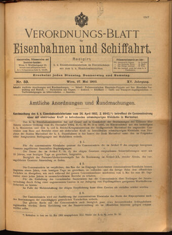 Verordnungs-Blatt für Eisenbahnen und Schiffahrt: Veröffentlichungen in Tarif- und Transport-Angelegenheiten 19020527 Seite: 1