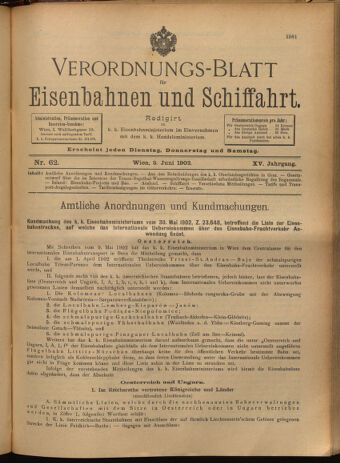 Verordnungs-Blatt für Eisenbahnen und Schiffahrt: Veröffentlichungen in Tarif- und Transport-Angelegenheiten 19020603 Seite: 1