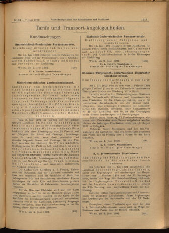 Verordnungs-Blatt für Eisenbahnen und Schiffahrt: Veröffentlichungen in Tarif- und Transport-Angelegenheiten 19020607 Seite: 15