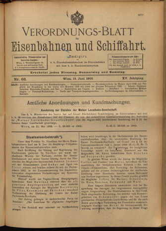 Verordnungs-Blatt für Eisenbahnen und Schiffahrt: Veröffentlichungen in Tarif- und Transport-Angelegenheiten 19020612 Seite: 1