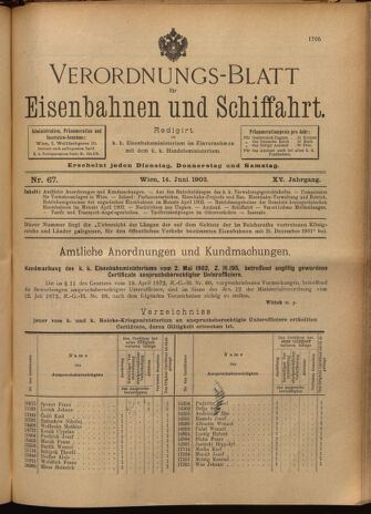 Verordnungs-Blatt für Eisenbahnen und Schiffahrt: Veröffentlichungen in Tarif- und Transport-Angelegenheiten 19020614 Seite: 1