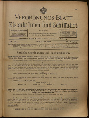 Verordnungs-Blatt für Eisenbahnen und Schiffahrt: Veröffentlichungen in Tarif- und Transport-Angelegenheiten 19020705 Seite: 1