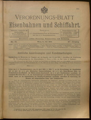 Verordnungs-Blatt für Eisenbahnen und Schiffahrt: Veröffentlichungen in Tarif- und Transport-Angelegenheiten 19020708 Seite: 1