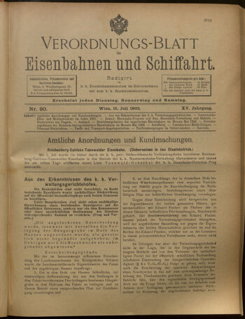 Verordnungs-Blatt für Eisenbahnen und Schiffahrt: Veröffentlichungen in Tarif- und Transport-Angelegenheiten 19020715 Seite: 1