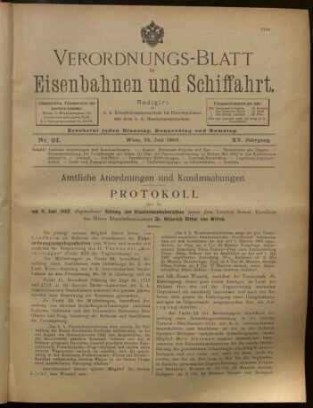 Verordnungs-Blatt für Eisenbahnen und Schiffahrt: Veröffentlichungen in Tarif- und Transport-Angelegenheiten 19020724 Seite: 1