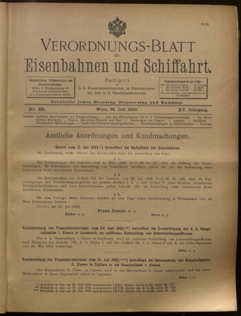 Verordnungs-Blatt für Eisenbahnen und Schiffahrt: Veröffentlichungen in Tarif- und Transport-Angelegenheiten 19020726 Seite: 1