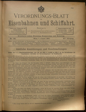 Verordnungs-Blatt für Eisenbahnen und Schiffahrt: Veröffentlichungen in Tarif- und Transport-Angelegenheiten 19020807 Seite: 1