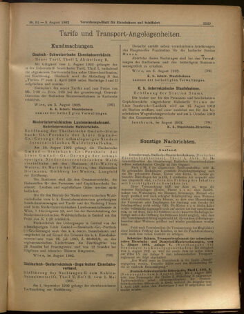 Verordnungs-Blatt für Eisenbahnen und Schiffahrt: Veröffentlichungen in Tarif- und Transport-Angelegenheiten 19020809 Seite: 9