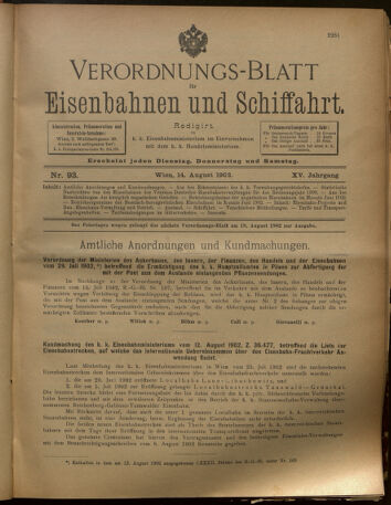 Verordnungs-Blatt für Eisenbahnen und Schiffahrt: Veröffentlichungen in Tarif- und Transport-Angelegenheiten 19020814 Seite: 1