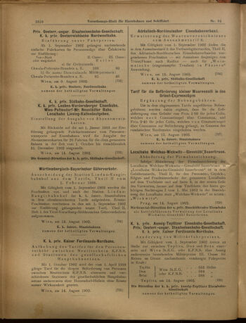 Verordnungs-Blatt für Eisenbahnen und Schiffahrt: Veröffentlichungen in Tarif- und Transport-Angelegenheiten 19020819 Seite: 14