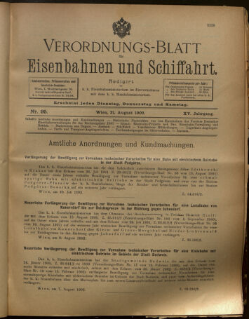 Verordnungs-Blatt für Eisenbahnen und Schiffahrt: Veröffentlichungen in Tarif- und Transport-Angelegenheiten 19020821 Seite: 1