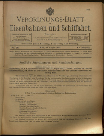 Verordnungs-Blatt für Eisenbahnen und Schiffahrt: Veröffentlichungen in Tarif- und Transport-Angelegenheiten 19020828 Seite: 1