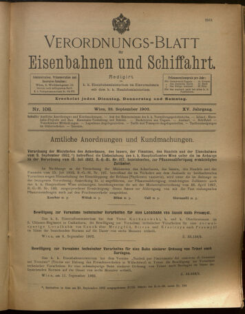 Verordnungs-Blatt für Eisenbahnen und Schiffahrt: Veröffentlichungen in Tarif- und Transport-Angelegenheiten 19020923 Seite: 1