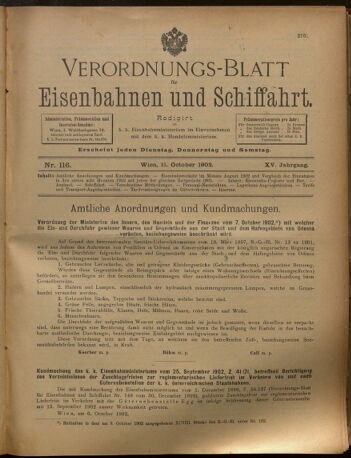 Verordnungs-Blatt für Eisenbahnen und Schiffahrt: Veröffentlichungen in Tarif- und Transport-Angelegenheiten 19021011 Seite: 1