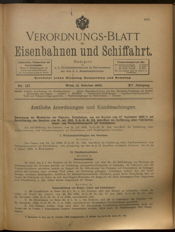 Verordnungs-Blatt für Eisenbahnen und Schiffahrt: Veröffentlichungen in Tarif- und Transport-Angelegenheiten 19021014 Seite: 1